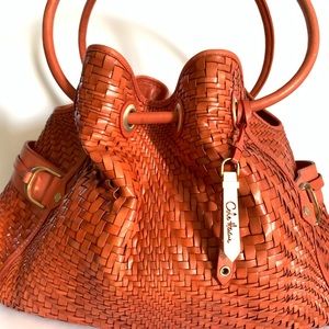 Cole Haan large woven leather tote orange